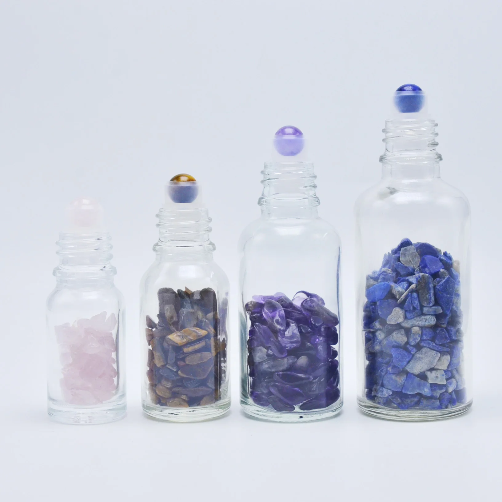 

Clear essential oil roll on glass perfume bottle 50ml deodorant bottle with colorful stones