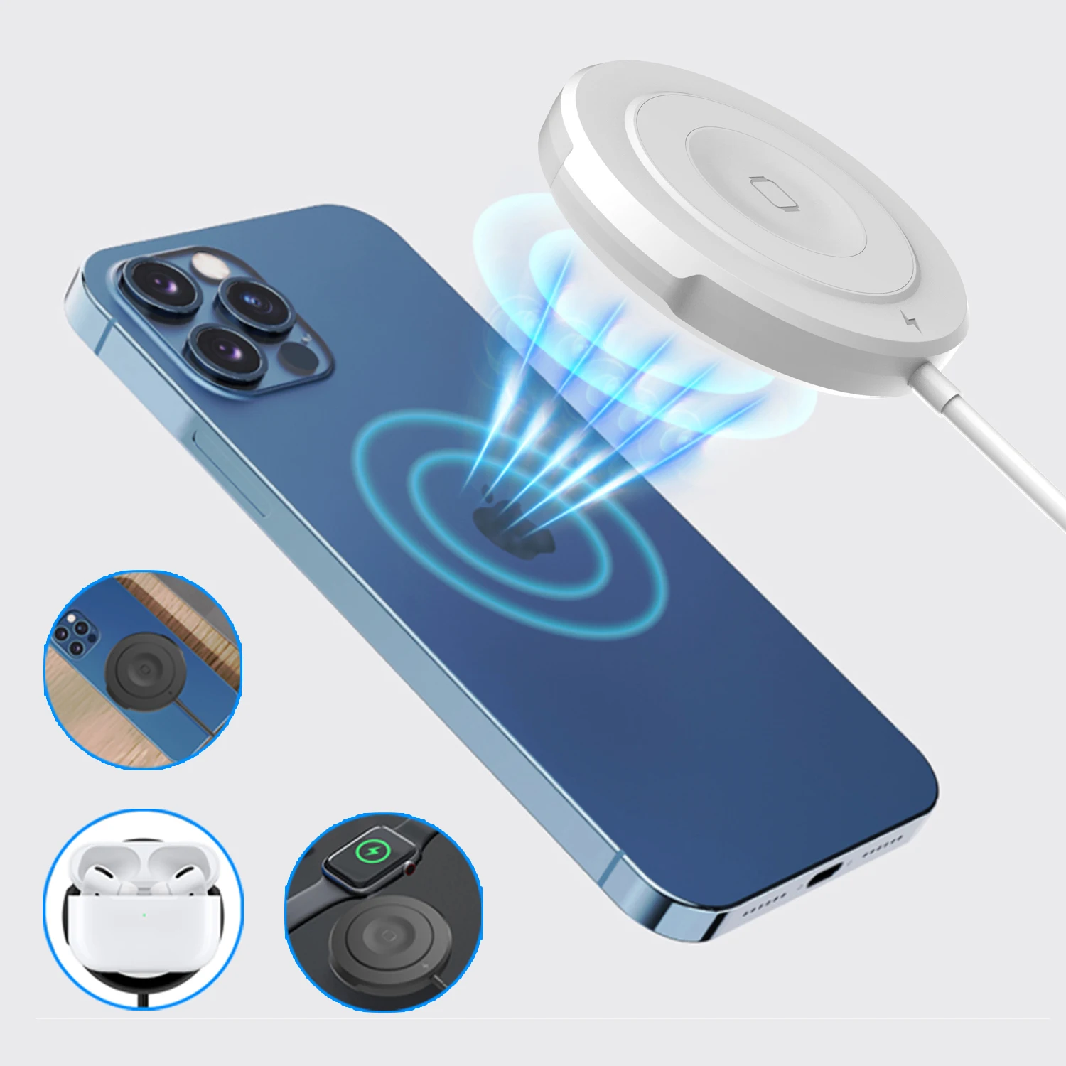 

Compatible For Iphone Portable Fast Qi 15W 3 In 1 Phone Wireless Magnetic Charger
