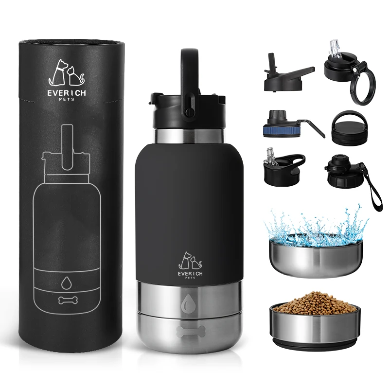 

Everich Outdoor Travel Pet Stainless Steel Insulated Pet Bowl Dog 3 in 1 Travel Water Bottle