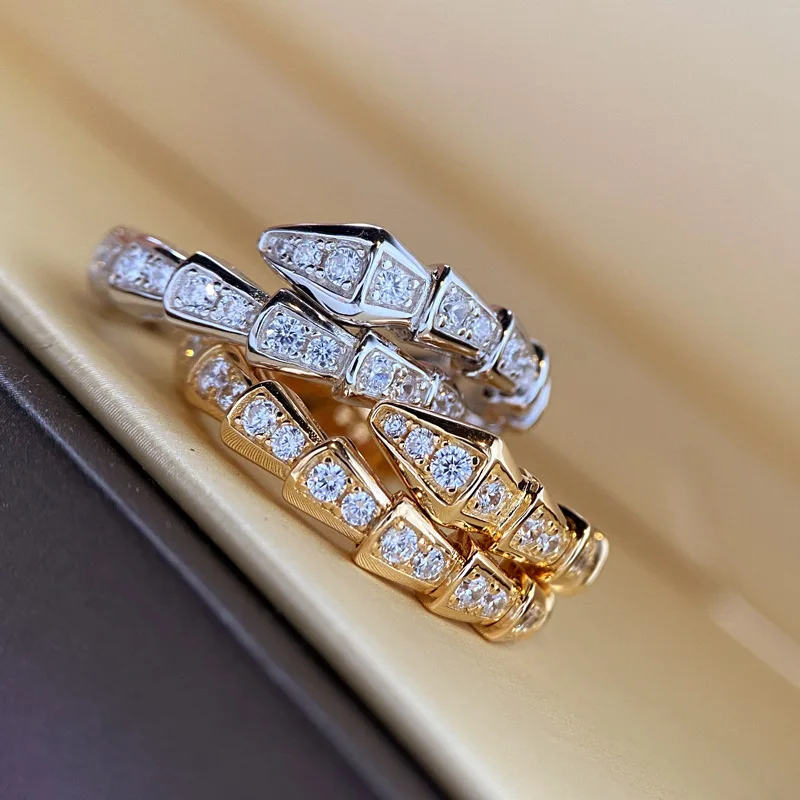 

Luxury Full Diamond Snake Rings Platinum Plated Adjustable Snake Finger Rings Fine Jewelry Women