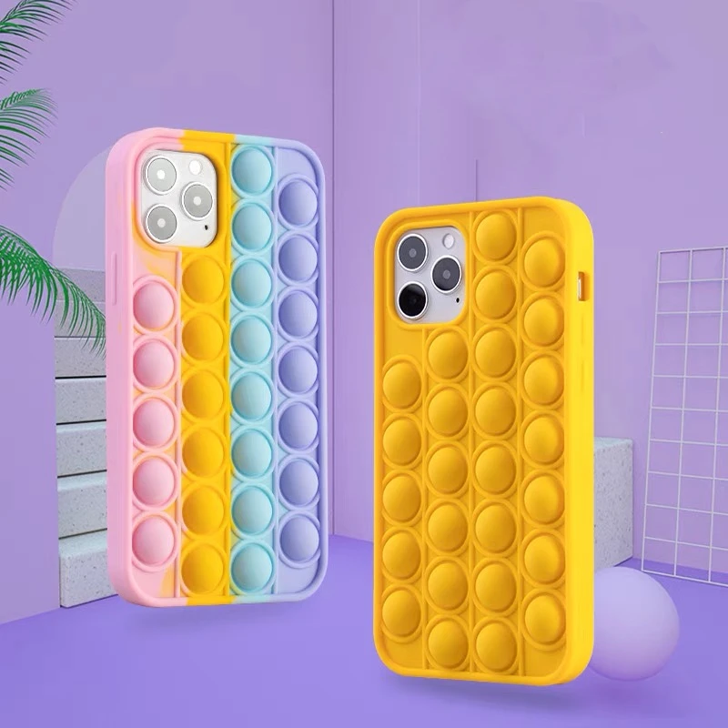 

2021 NEW Amazon Hot Sell 3D Reliever Stress Silicone Pop Fidget Toys Bubble Phone Case for iPhone 12 11 Pro Max, Rainbow color