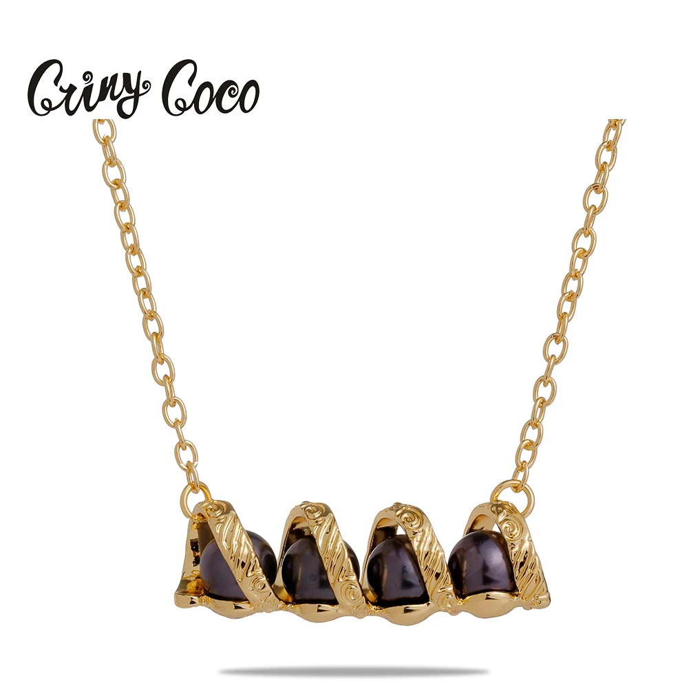 

Cring CoCo Rhinestone Necklace Pearl Flower Pendant Geometric Screw Black Pearl Hawaiian Necklace Wholesale For Women