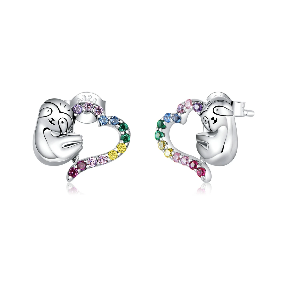 

Rainbow Color Heart Stud Earrings for Women 925 Sterling Silver Sloth Animal Ear Pink Fine Jewelry