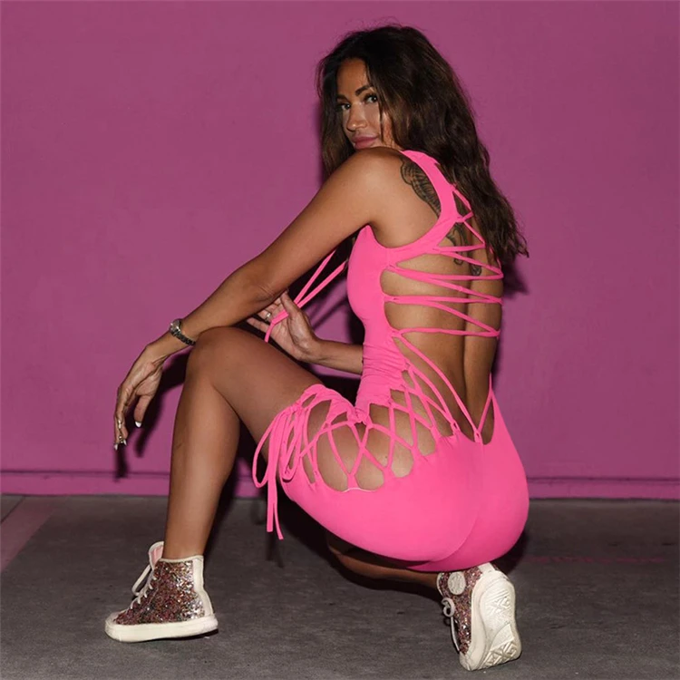 

D96703 New summer clothes ladies sexy dress women hollow out jumpsuit low back slim body hip wrap one piece jumpsuits