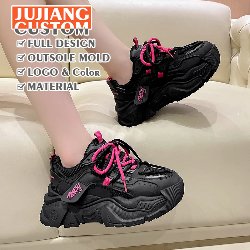 

Women White Chunky Sneakers Designers Vulcanize Shoes Plus Size 35-41 Couple Platform Running Sneakers Ladies Black Casual Shoes