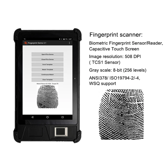 

HF-FP08 Huifan Tech HFSecurity Digital ID Free SDK 8 inch 4G GPS Rugged Android Tablet PC With Fingerprint Reader, Black