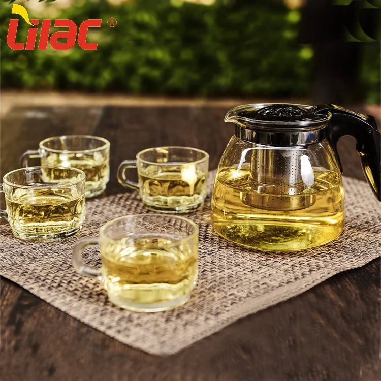 

Lilac Free Sample 900ml+60ml*4 guangdong quality customs print simple japan style pat glass cup personalized tea set, Customized