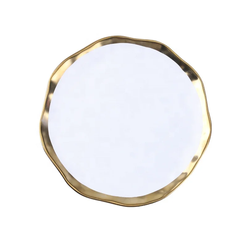 

European style light luxury black / white with gold rim round ceramic steak fruit dinner plate dishes