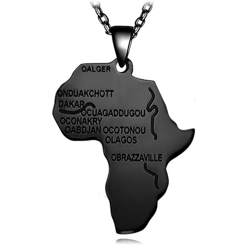 
Hiphop 316L Stainless Steel Gold Chain Africa Map Pendant Alphbat African Map Necklace 