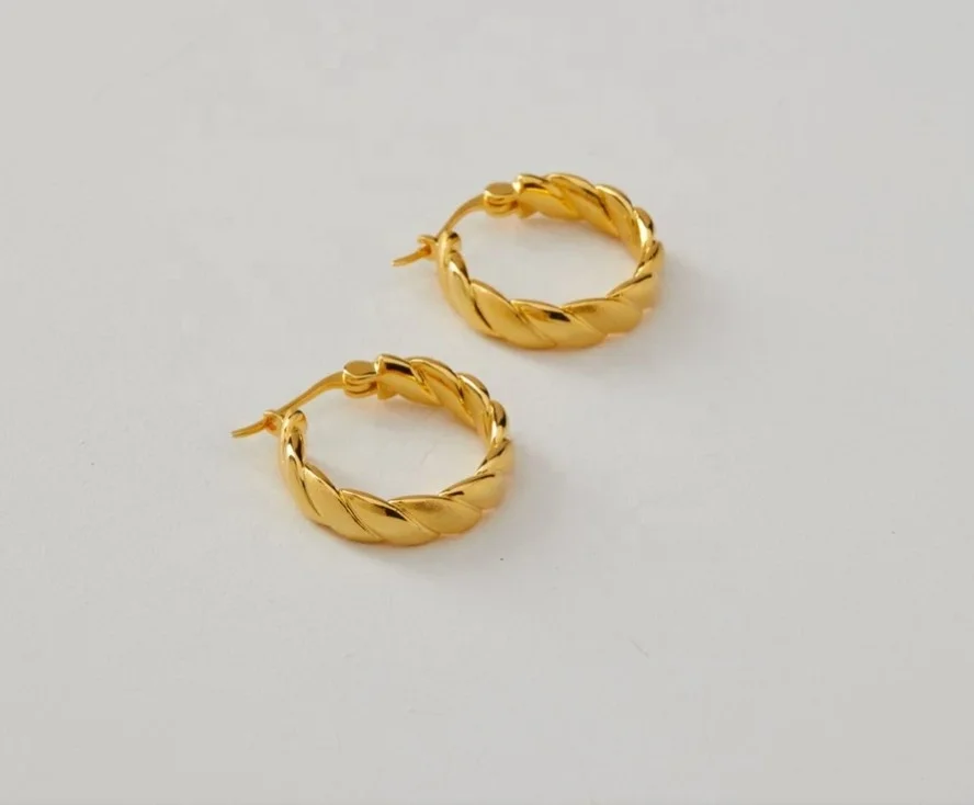 

Wholesale Vintage Jewelry Tarnish Free Women Earrings Korean Earrings Gold Chunky Twist Hoop Earrings, Gold,rose gold,black and silver