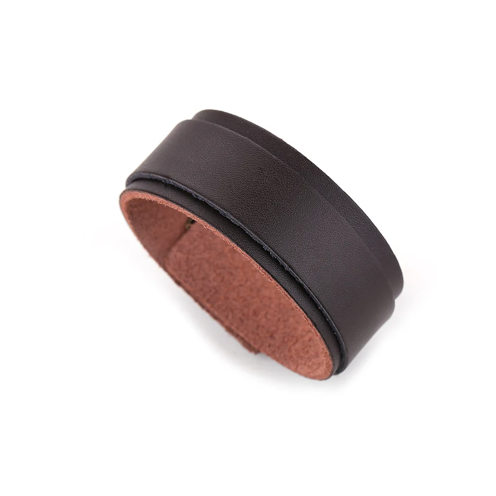 

Simple Temperament Pure Color Brown Adjustable Snap Handmade Double Layer Leather Bracelets & Bangles For Men's Jewelry