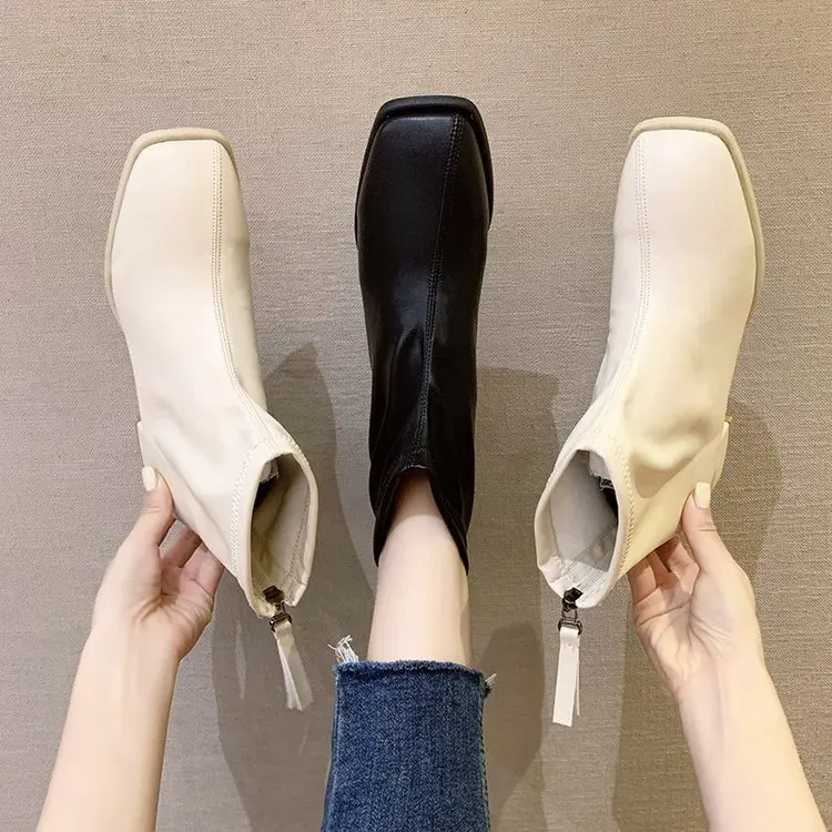 

2020 new design fashion female shoes thick heel zipper ankle boots