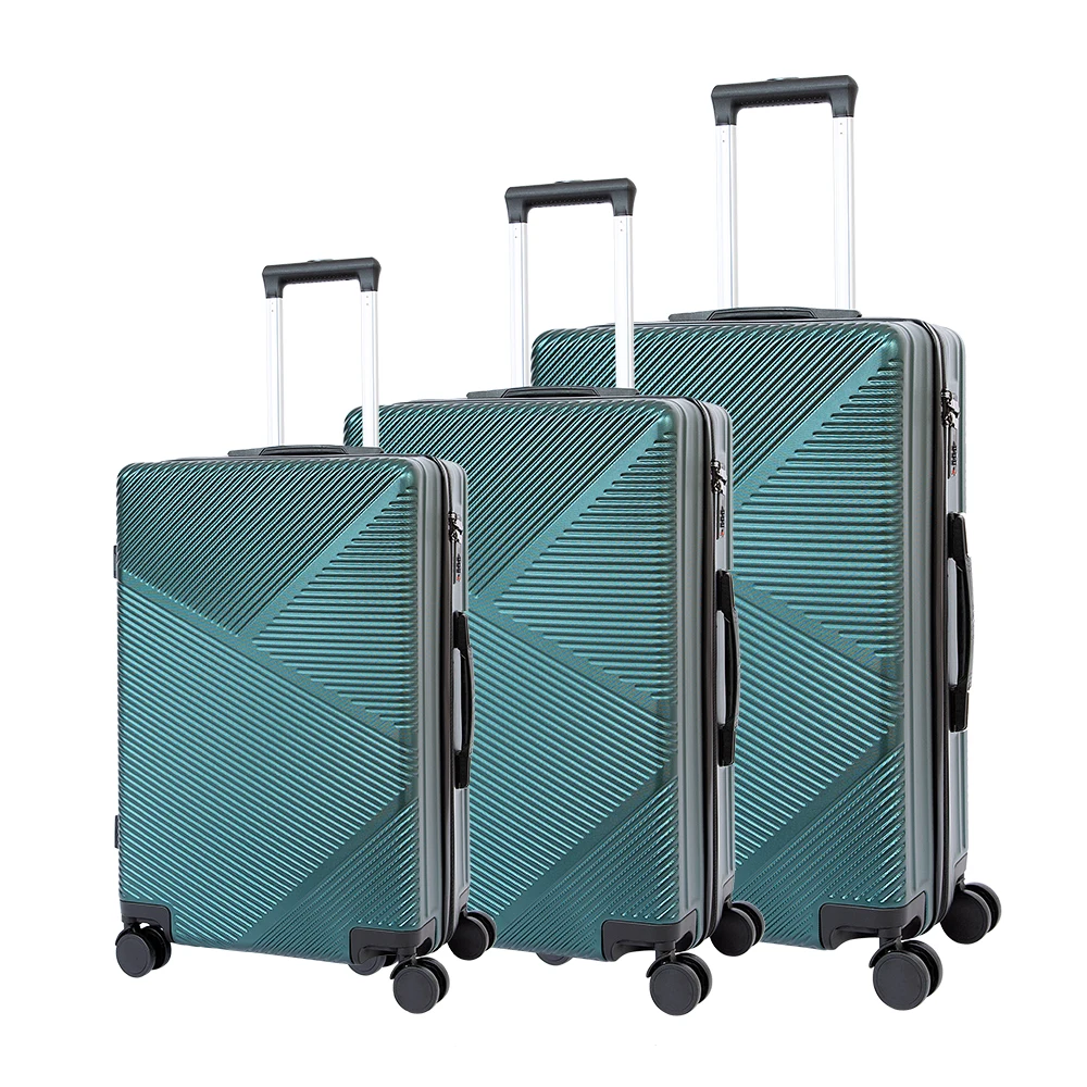 

New design hard striped expandable suitcase security anti theft lock ABS trolley case luggage sets, Light bule/bule/extremely gray/green