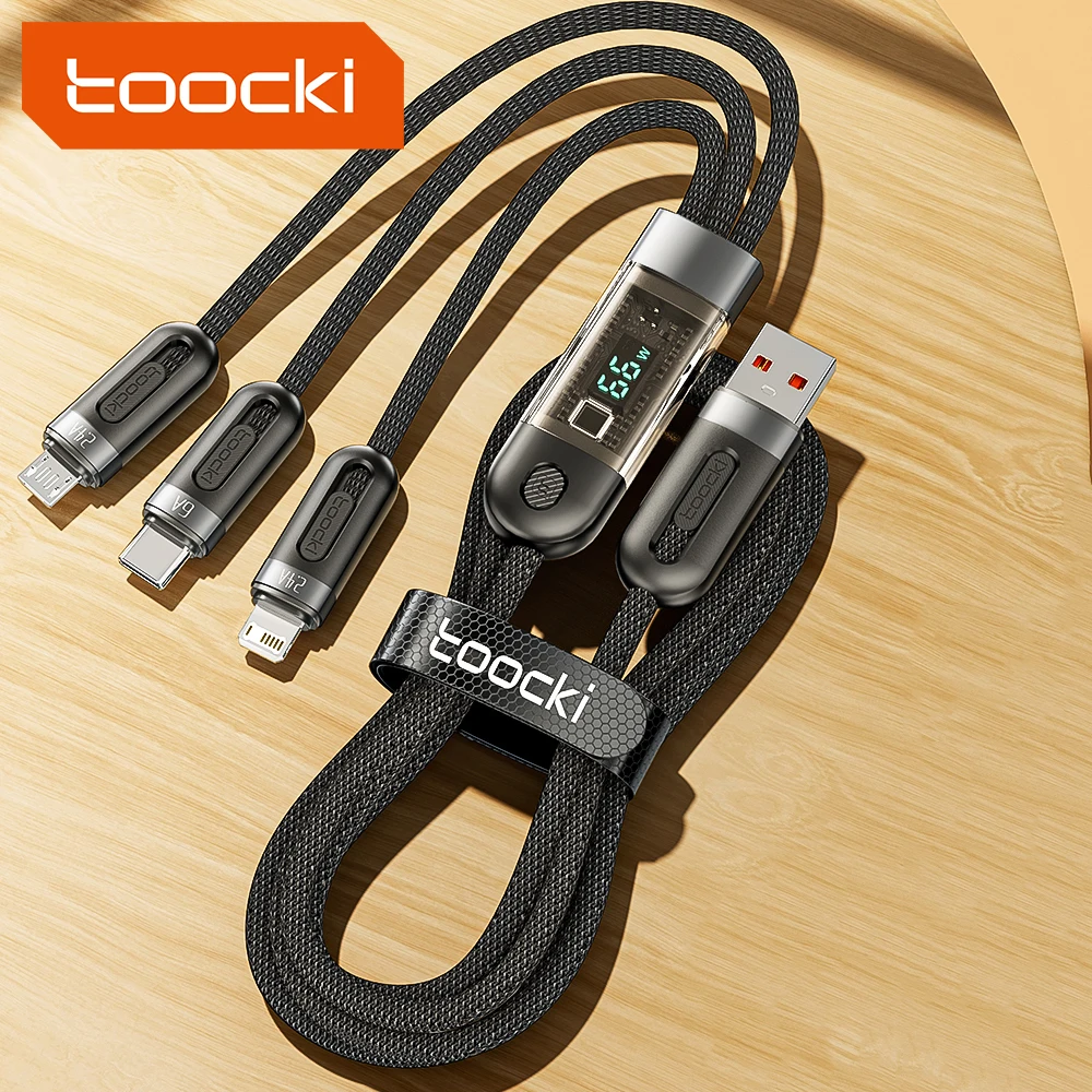 

TOOCKI new arrivals 3 in 1 6A charging cable digital display fast charging data cable for ip type c micro cable