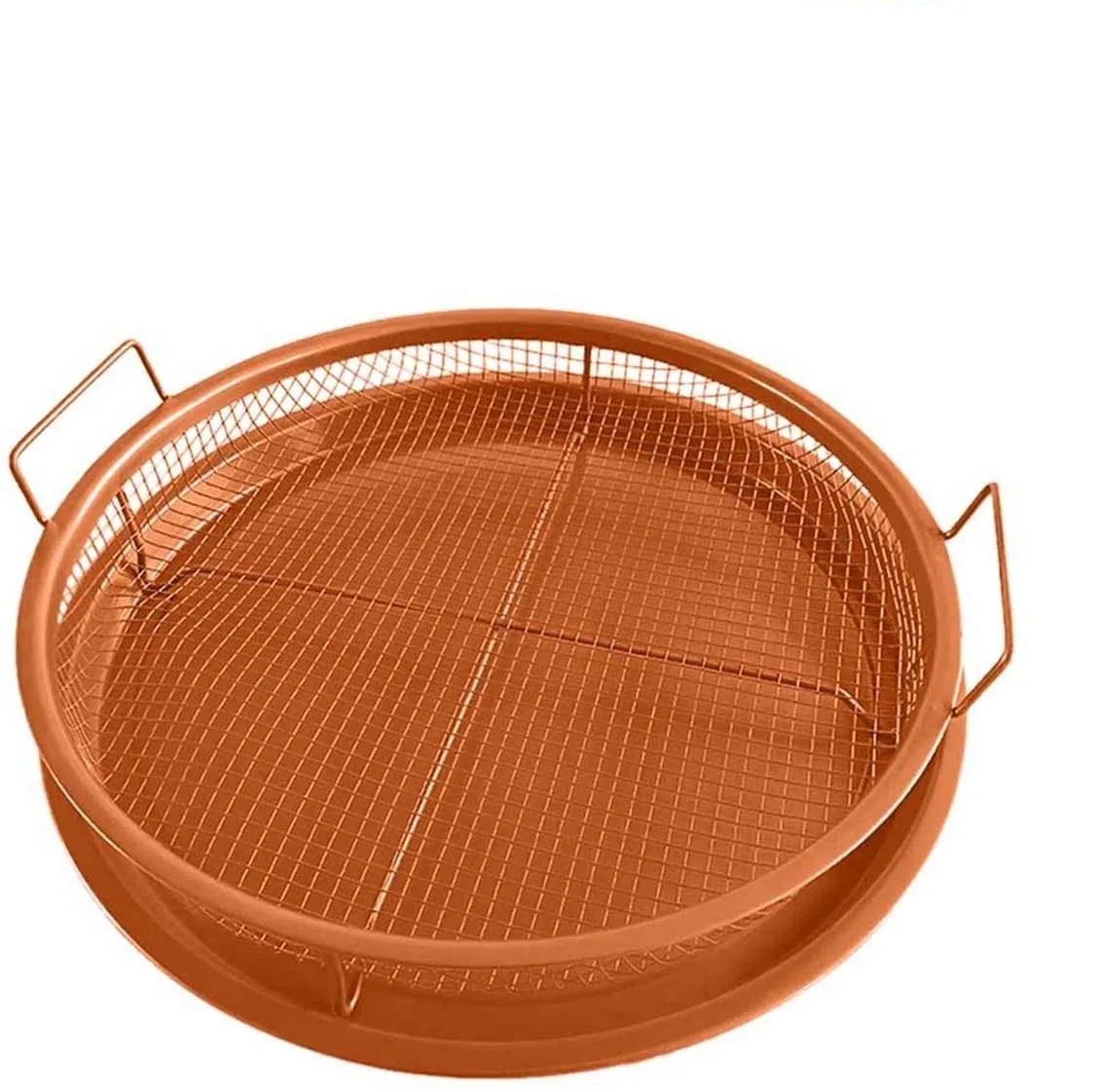 

2 pieces Set of Nonstick Round Crisper Tray With Frying Basket, Black or copper