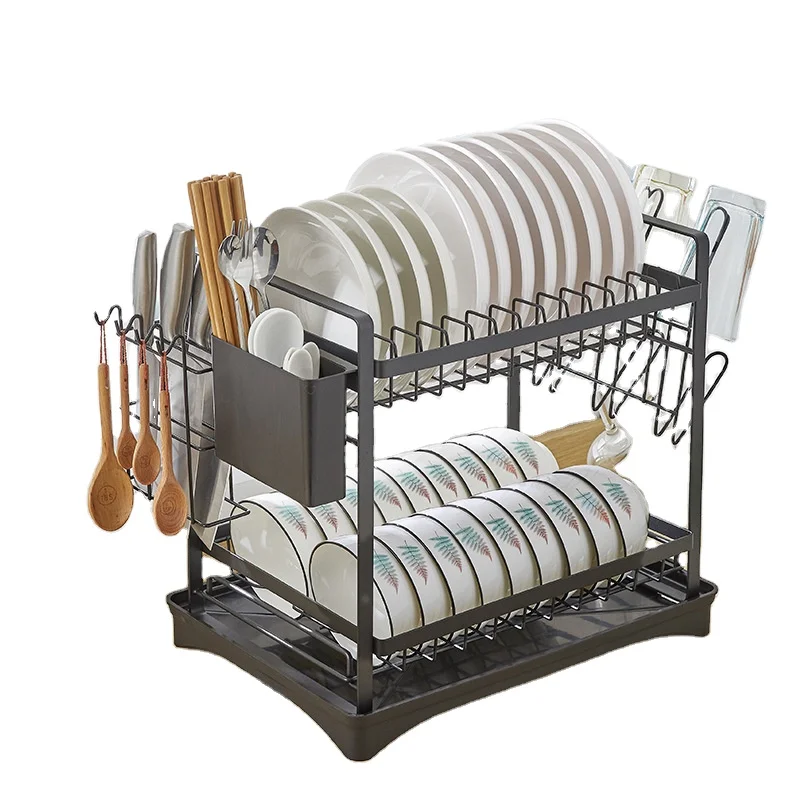 

Promotional double layer Kitchen Drainer stainless steel Dish Rack drainer, White black