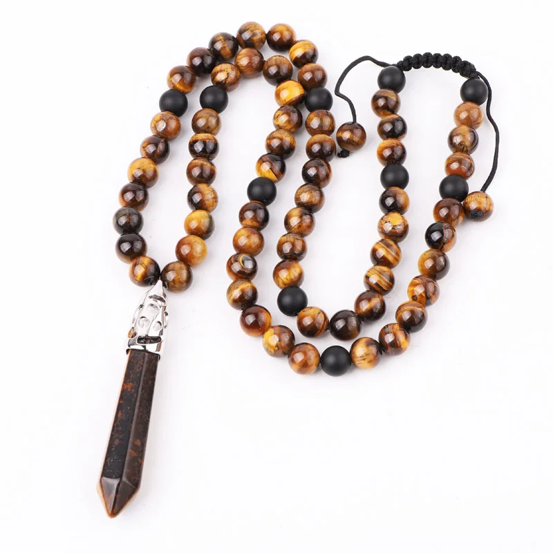 

Healing Point Pendant 8mm Brown Tigers Eye Black Onyx Power Bead Men Jewelry Necklace