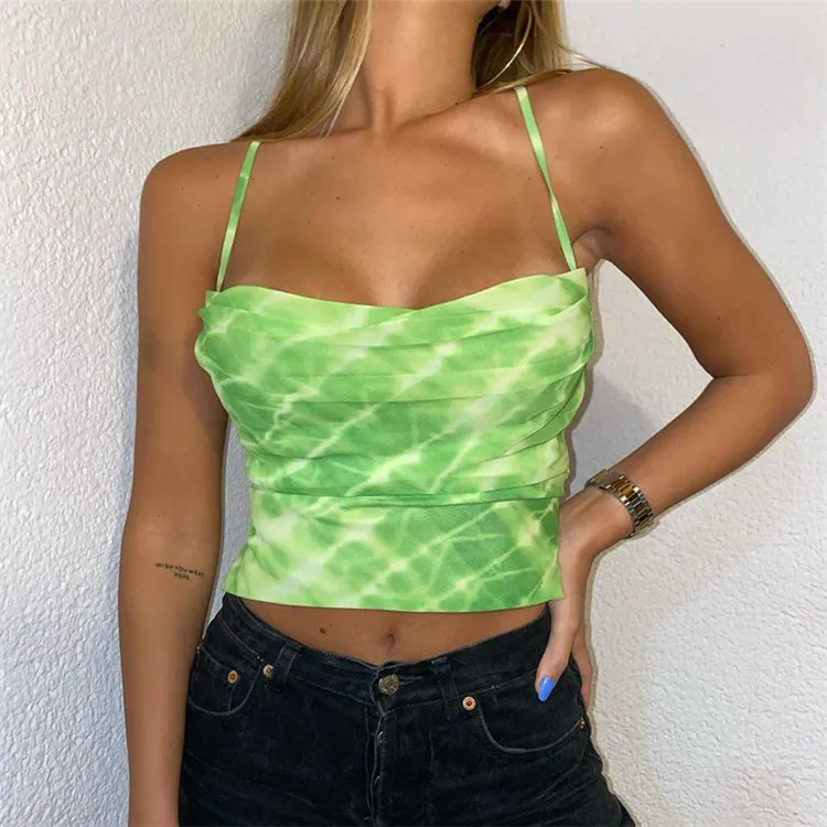 

Tie Dye Summer Camisole Sleeveless Backless Shirt Summer Camis 2020 Party Beach Crop Top Femme Streetwear Crop Top Tee, Green