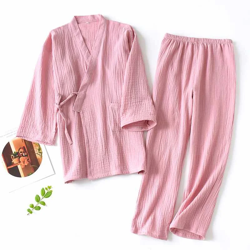 

LXY Unisex Lovers Men and Women's Sleepwear Women Fall Winter New Cotton Kimono 2 Pieces Pajamas Sets