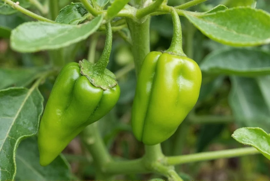 Fresh green poblano peppers on a wooden table