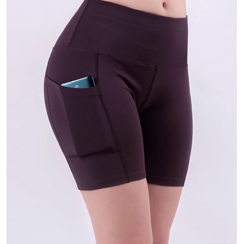 

High Waist Yoga Short Running Stretch Pants Athletic Women Sports Shorts With Pocket