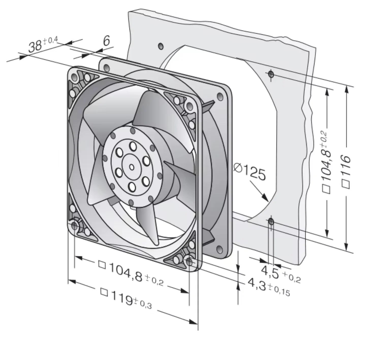 Industrial Axial Cooling Fan, 12038, 230V, 4600N, 4650N - detail 10