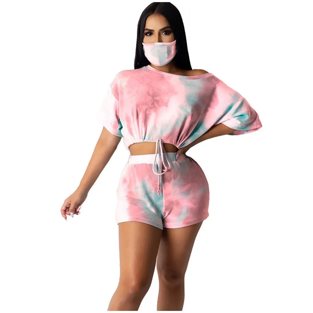

Hot Selling Fashion Tie-dye V-neck Casual Home Plus Size 2xl Shorts Set