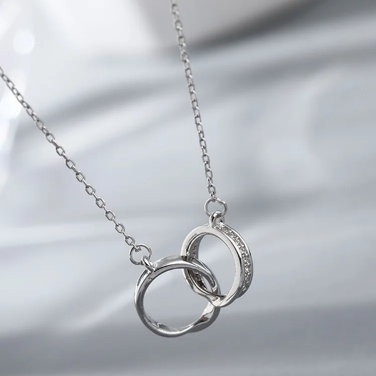 

Dylam wholesale 925 Sterling Silver Necklace Double Cc platinum Clasp Double Circle Thin Link Chain Necklace
