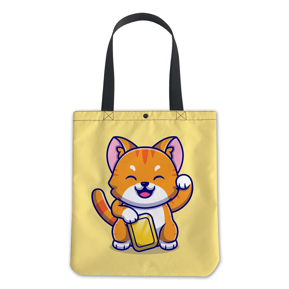 

2022 New Designer Fashion Cartoon Kitten Logo Sublimation Print Eco Friendly Foldable Reusable Tote Shopping Bag