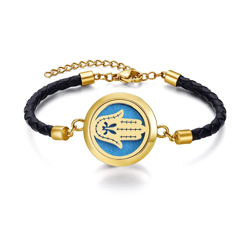

Wholesale stainless steel aroma diffuser bracelet hand palm charm bracelet leather bracelet men women