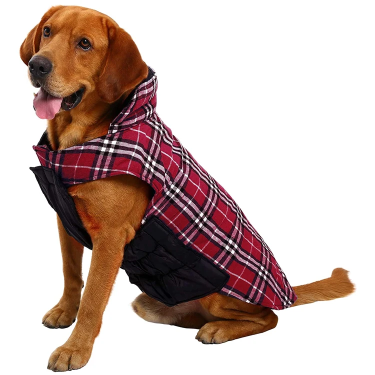 

Dog Winter Jacket Windproof Reversible British Style Plaid Dog Vest Coat Warm Dog Winter Clothes for Cold Weather, Red green beige browm