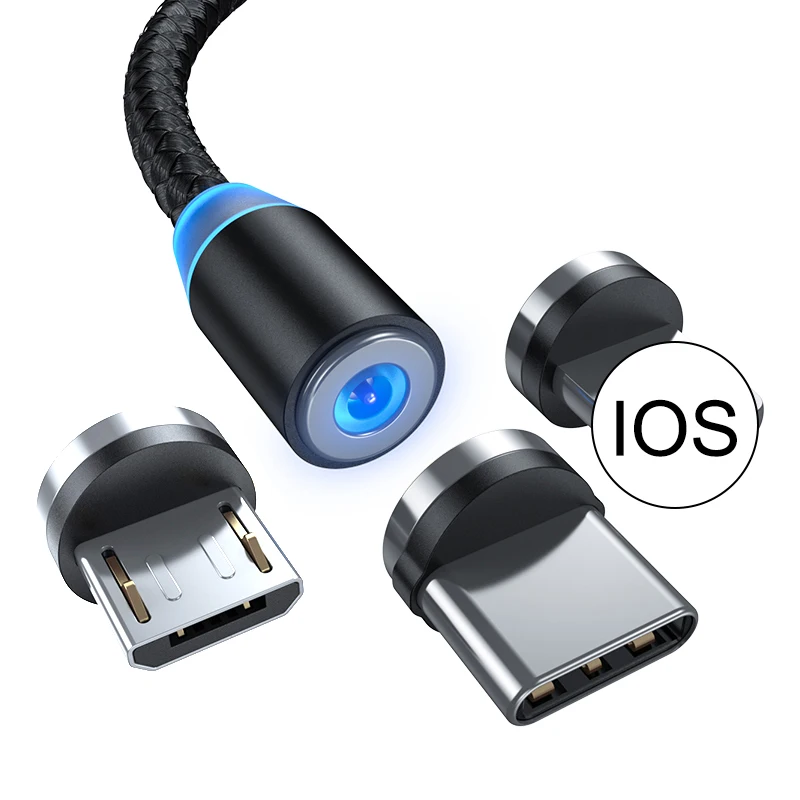 

Round shape Magnetic USB 3 in 1 Charging Cable Magnet Charger USB-C Cable With Type-C Micro USBA lOS For Phone And Smart Wtach, 4 colors