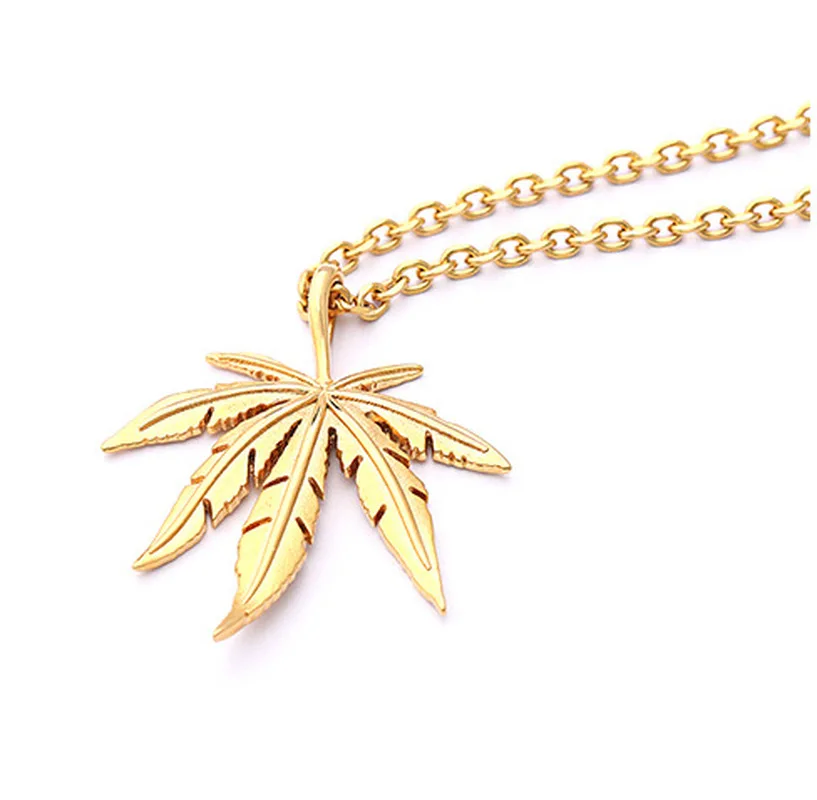 

New Gold Silver Plated Small Weed Herb Charm Necklace Alloy Maple Leaf Pendant Necklace Hip Hop Jewelry Wholesale, Silver,gold