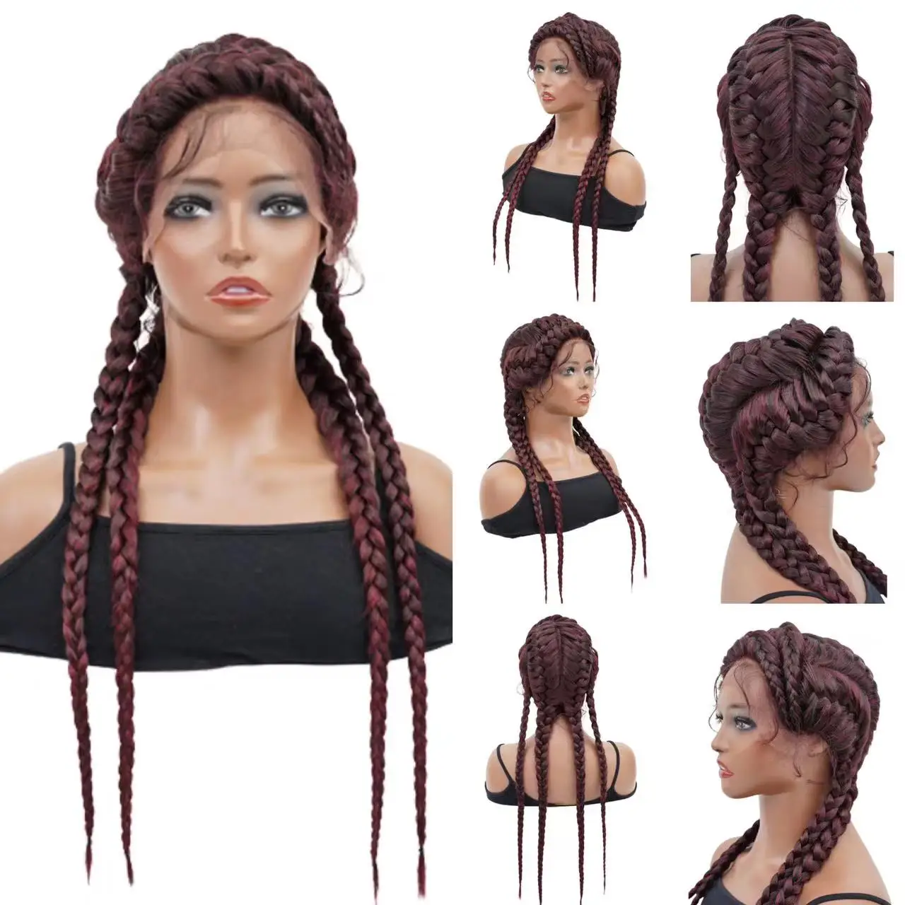 

Perruques Lace Front Synthetiques Avec Des Cheveux De Bebe 4 Braid Wigs For Women Cornrow Braids Lace Wigs