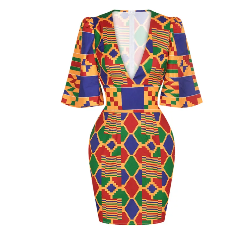 

custom-made top fashion 2021 African women's deep V-neck clothing skirt, Customized