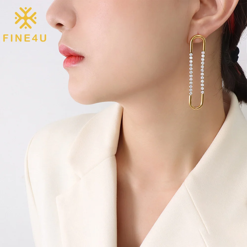 

Exaggerated Fashion Stainless Steel Gold Plated Les Boucles D'oreilles Acier Inoxydable Zircon Earrings