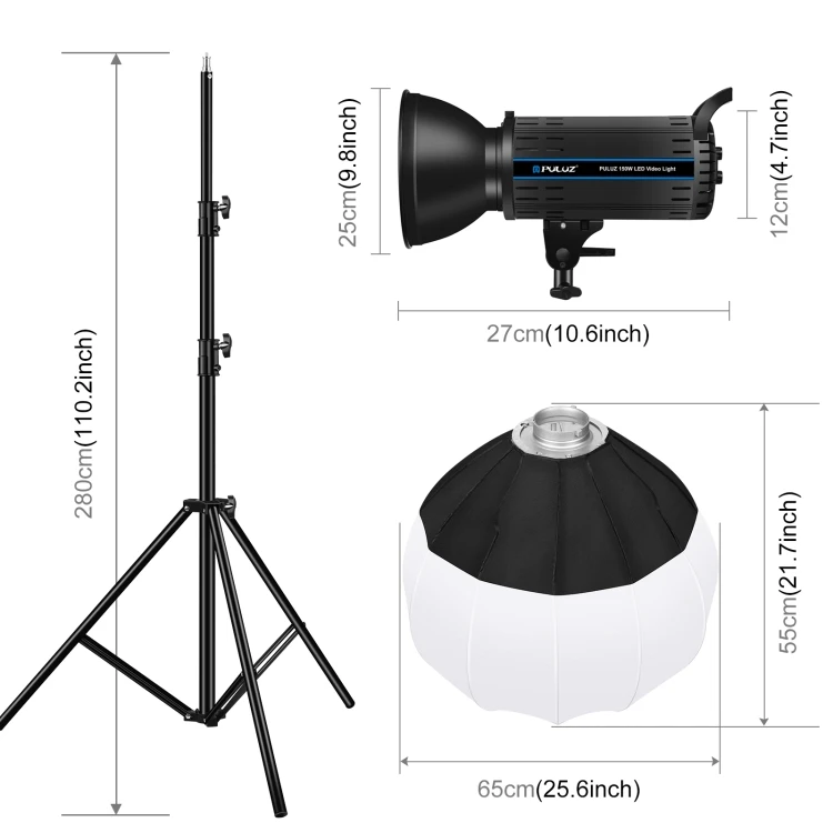 

Hot selling PULUZ 150W 3200K-5600K Studio Video Light + 2.8m Light Holder + 65cm Foldable Lantern Softbox Photography Kit(AU Plu
