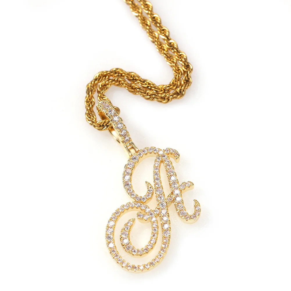 

3mm Gold Plated Chain Necklaces Diamond Curlicue Letters Pendant Necklace Hiphop Men Necklace Chain