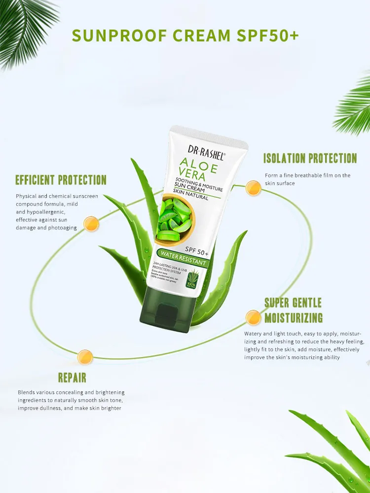 DR.Rashel Natural Aloe Vera Soothing Moisture Mun Cream Long lasting Outdoor Waterproof UV Protection SPF 50+