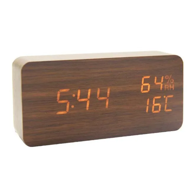 

Voice Control Desk Clock Wood, Black or wood