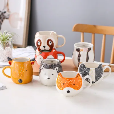 

Creative hand-painted ceramic cup 3D cute animal design mug animal coffee water cups, As picture