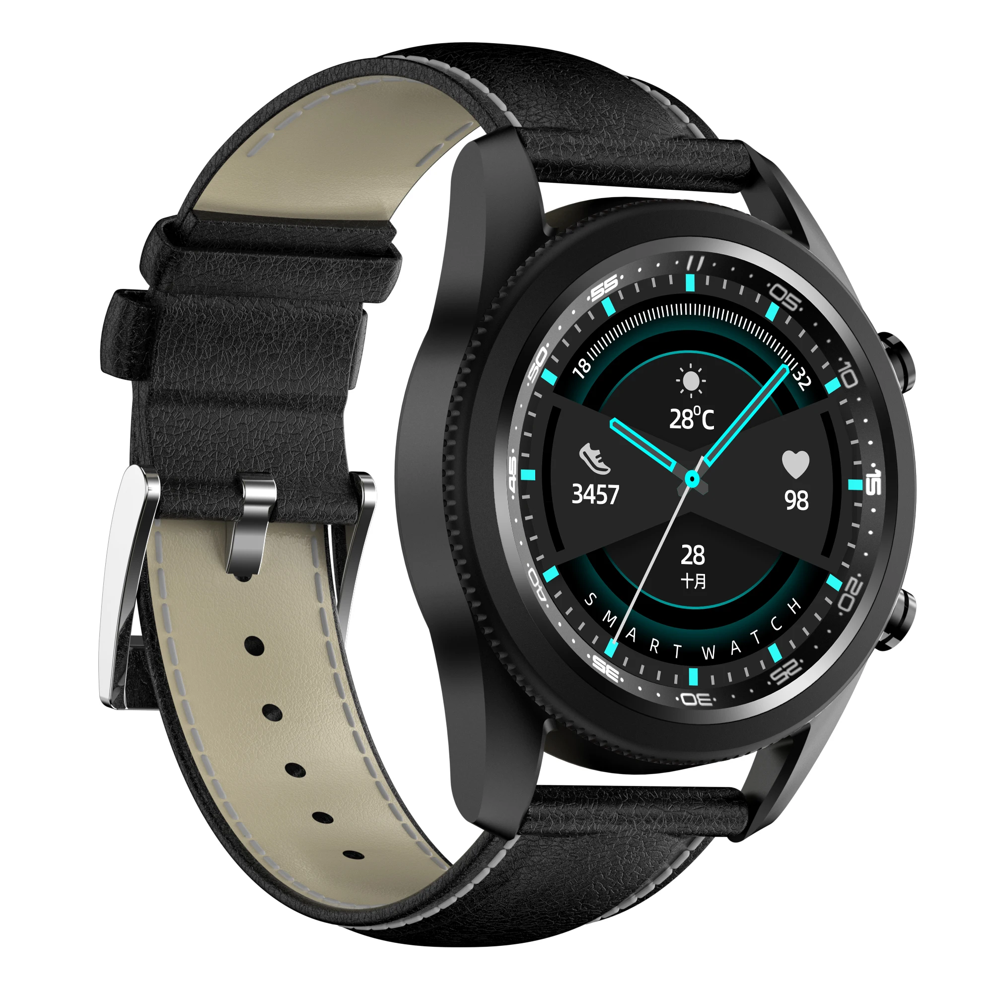 

SK3 fitness smart watch L185S W3 1.28-inch full round HD screen Rotating dial to change watch face metal case heart rate monitor, Black,brown