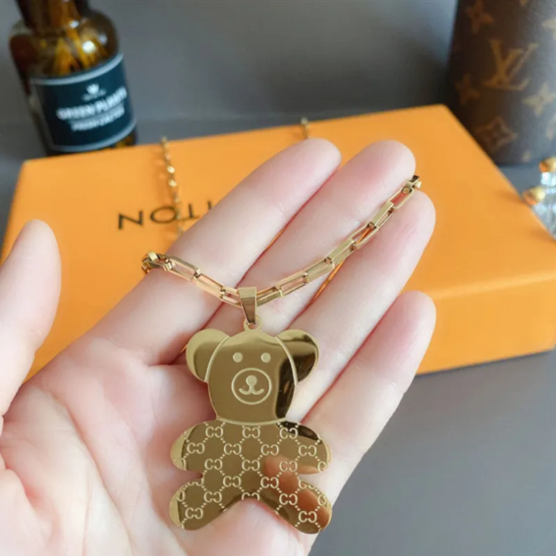 

2022 New Design Fashion 24k Gold Necklace Stainless Steel Bear Necklace