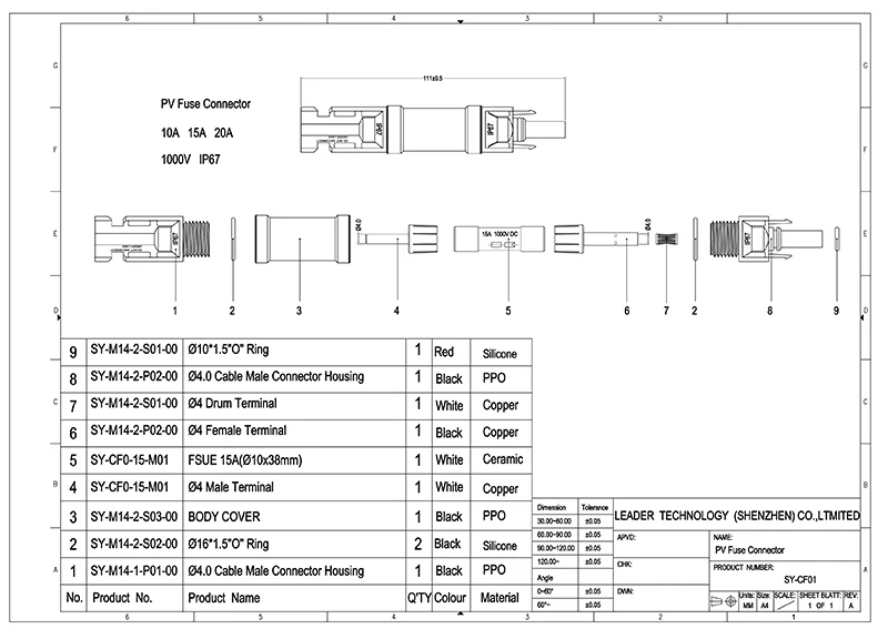 Solar In-line Fuse Connector 2a-30a 1000v Dc Male To Female Solar Pv ...