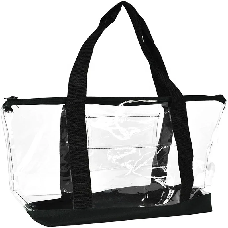 

Fashion PVC Waterproof Stitching Design Summer Women's Transparent Beach Leisure Handbag Casual Tote with Zipper
