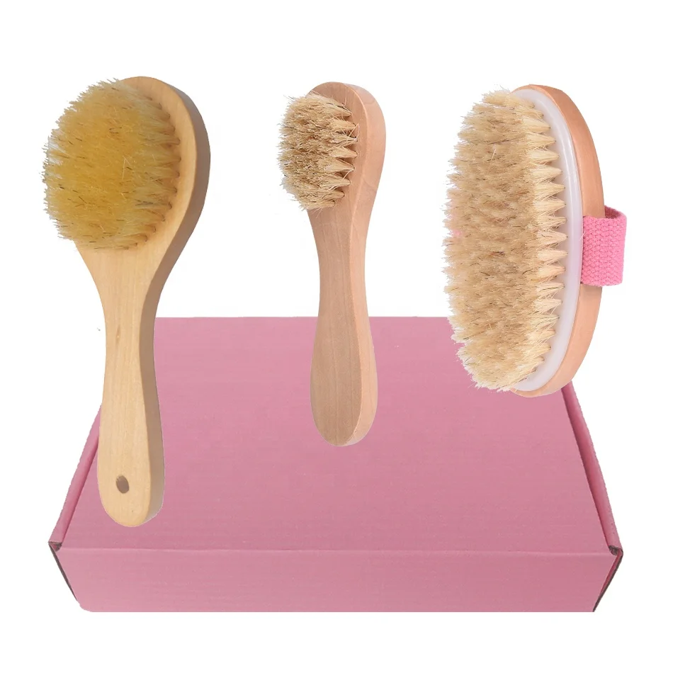 

dry brush set natural wood massage spa brushing body skin salon beauty shops brushes sets high quality Treesmile custom logo