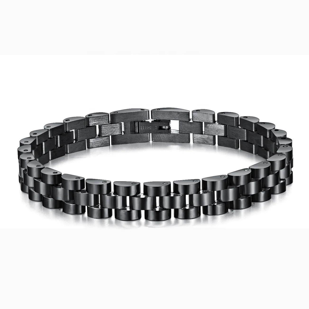 

18k Gold Plated High Quality Titanium Steel Chain Bracelet For Women Men Removable 10mm Width Watch Band Bracelet, Black, silver, gold