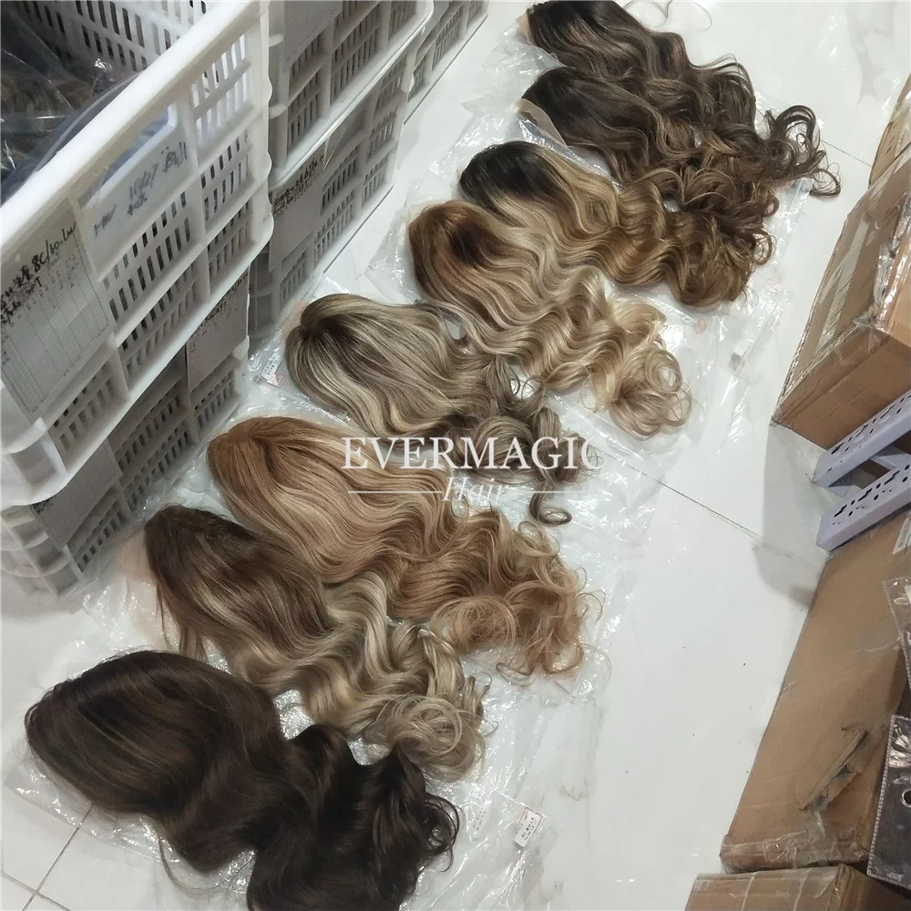 

ash brown highlight balayage color lace frontal wigs Ombre brown color human hair wigs