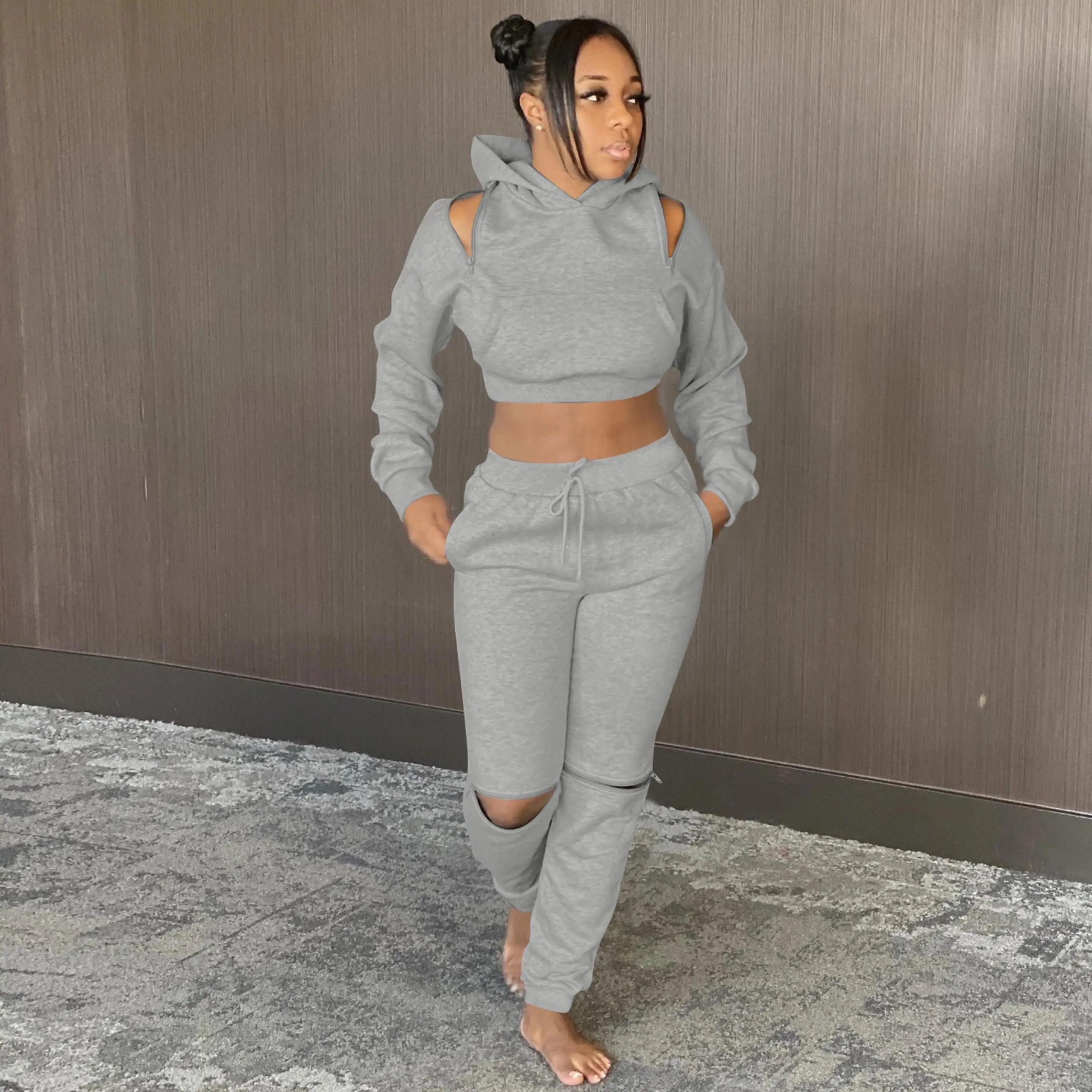 

High Quality Autumn Solid Color Leisure Suit 2 Pieces Outfits Two Piece Set Pants Clothing For Womens Sets