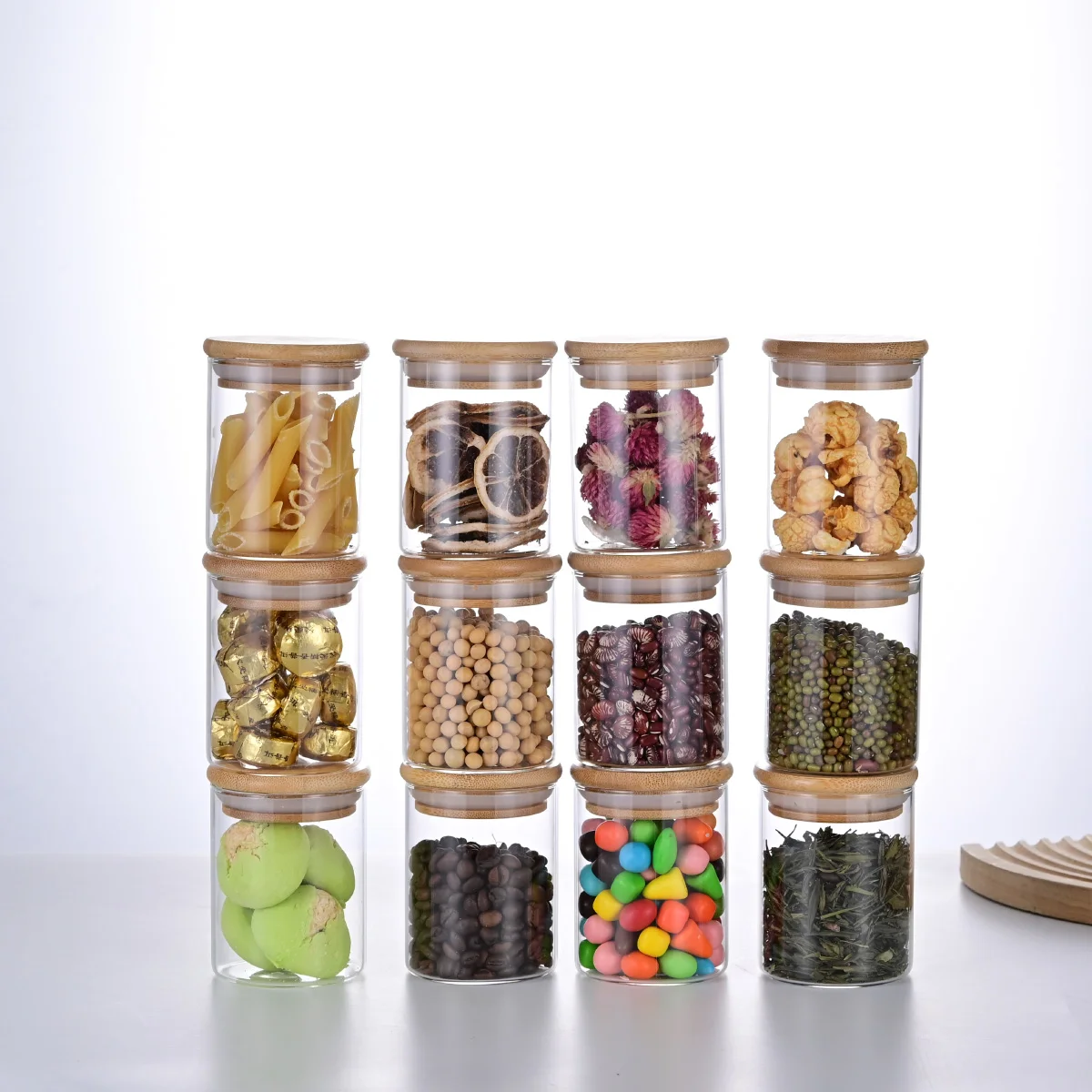 Wholesale 200ml 12pcs Kitchen High Borosilicate Storage Glass Canister with Lid Set
